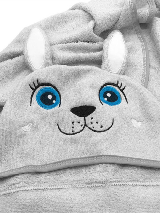 Полотенце  бамбук / махра  детское с капюшоном для ванной, басейну, пляжу - Серый Зайчик Lovely Svi  модель 150122 Фото