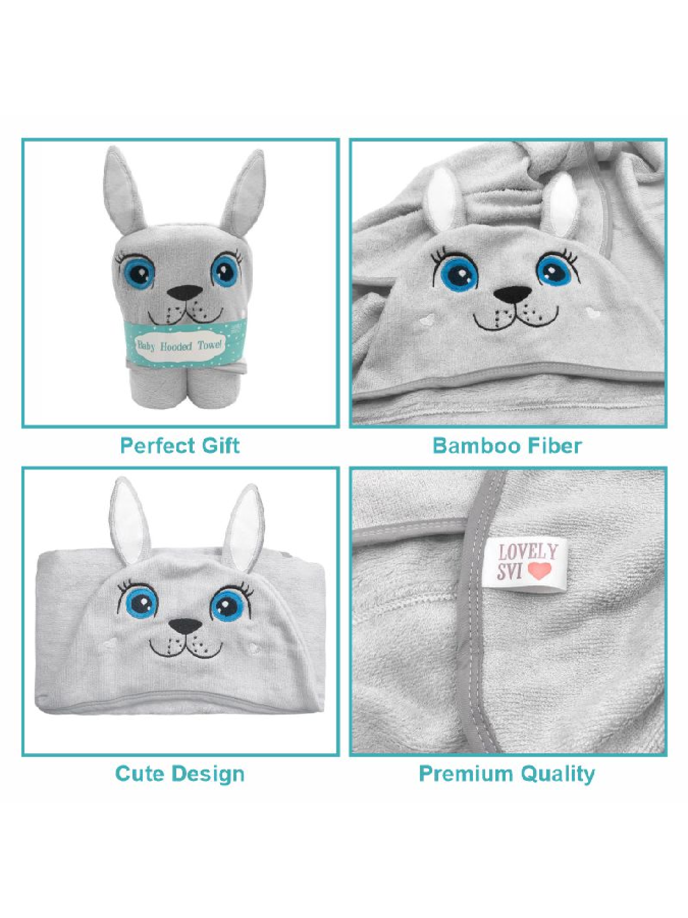 Полотенце  бамбук / махра  детское с капюшоном для ванной, басейну, пляжу - Серый Зайчик Lovely Svi  модель 150122 Фото