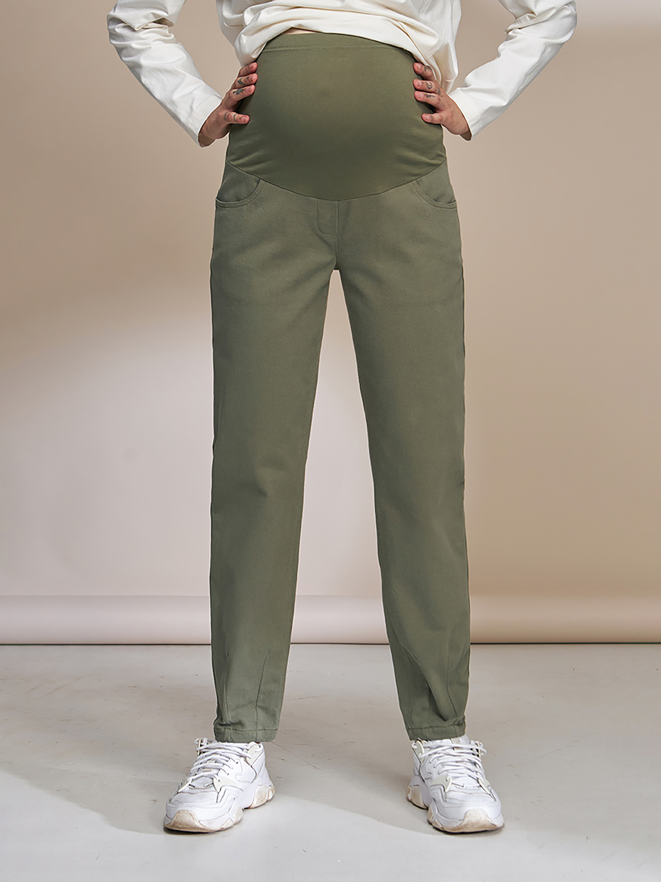 Брюки повседневные Yula mama МОМLone модель MOMLoneTR-33.022OliveYLMMBRK Фото