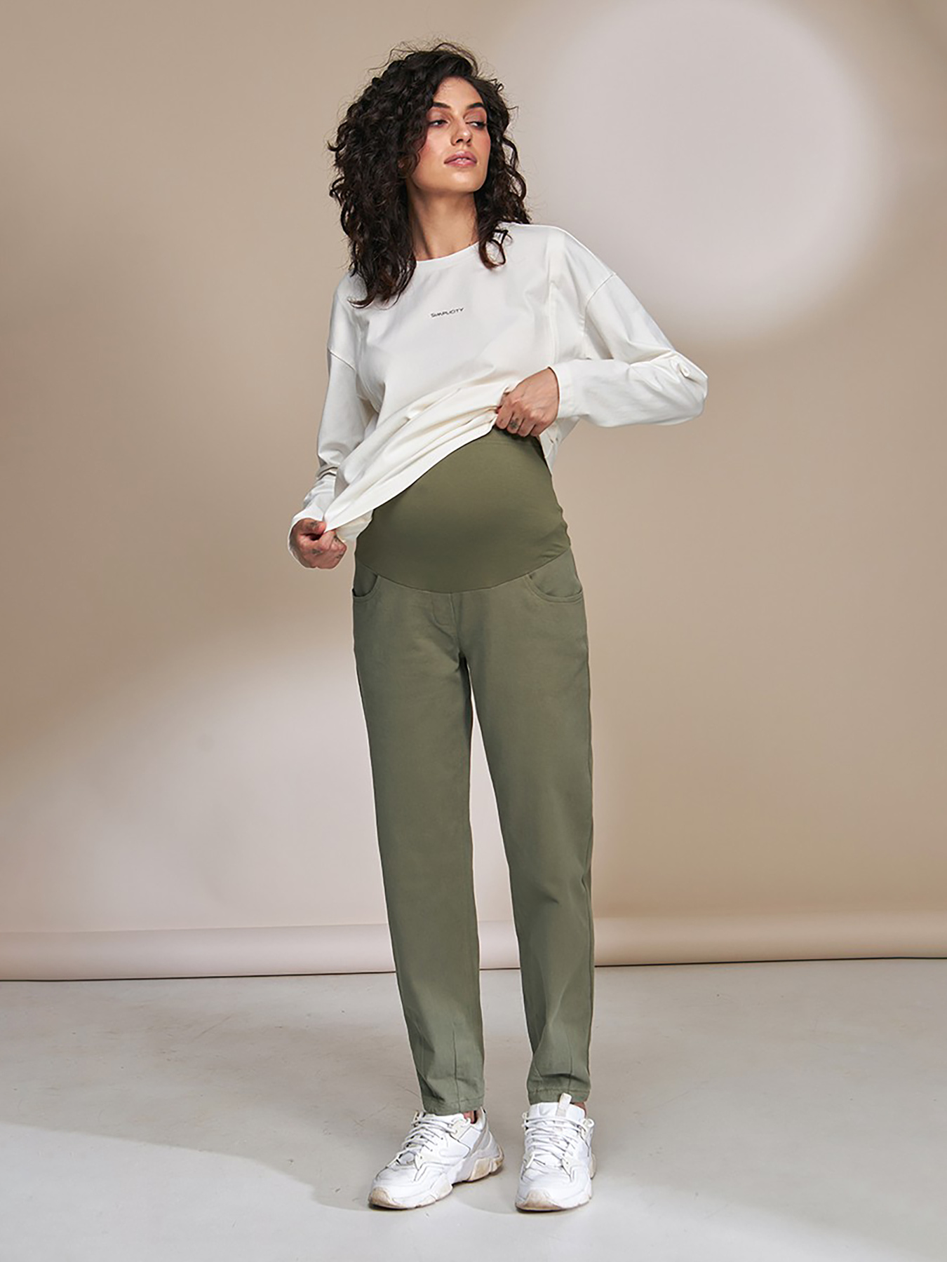 Брюки повседневные Yula mama МОМLone модель MOMLoneTR-33.022OliveYLMMBRK Фото