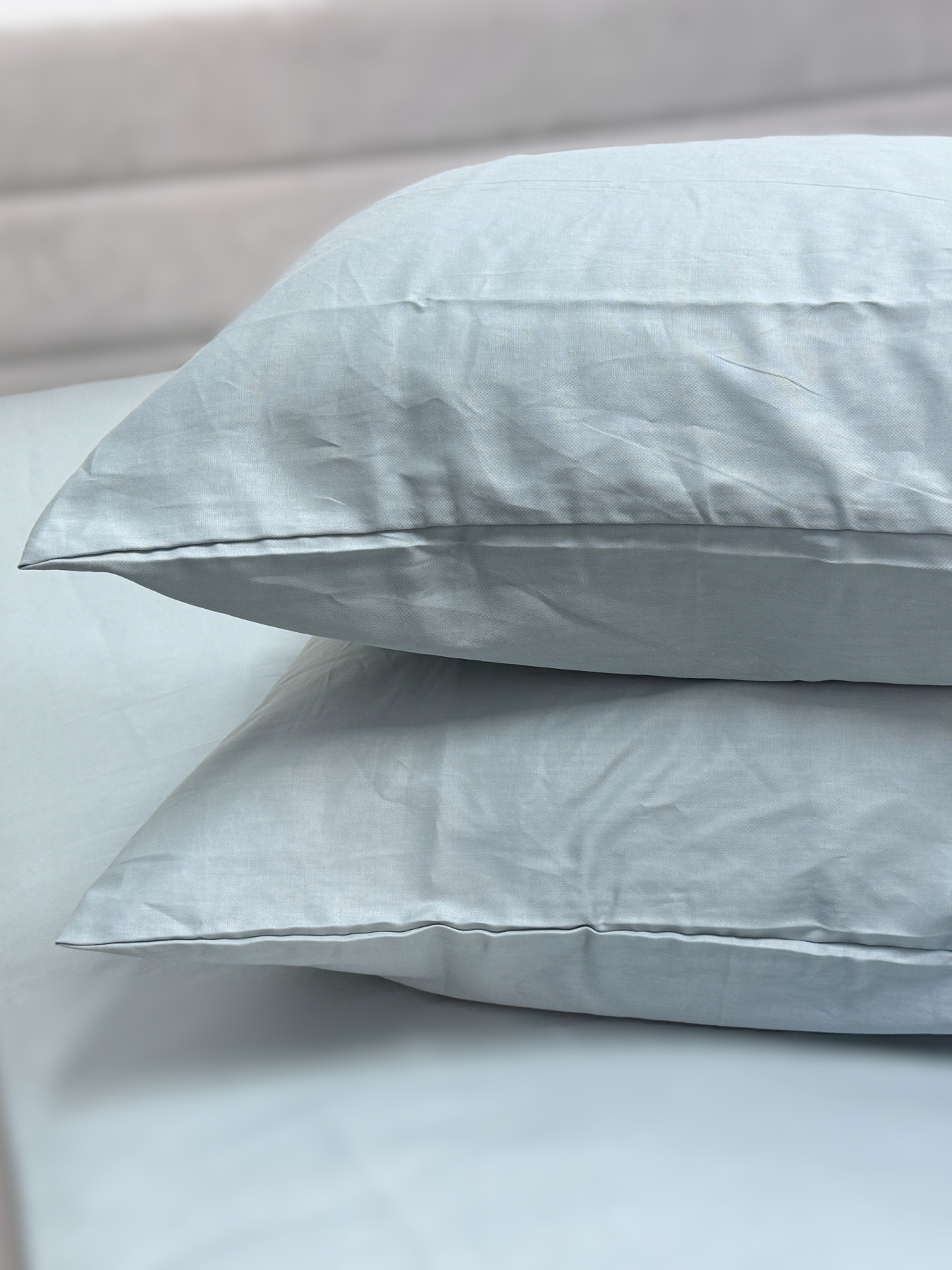 Комплект наволочок із сатину 2 шт. світло-блакитного кольору Aqua Grey Ecotton модель 24736 Фото