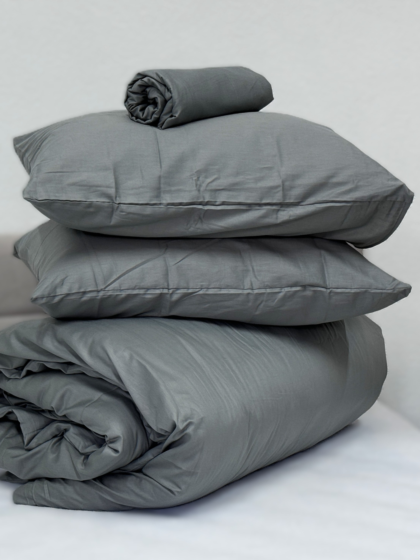 Комплект наволочок із сатину 2 шт. темно-сірого кольору Natural Grey Ecotton модель 24740 Фото