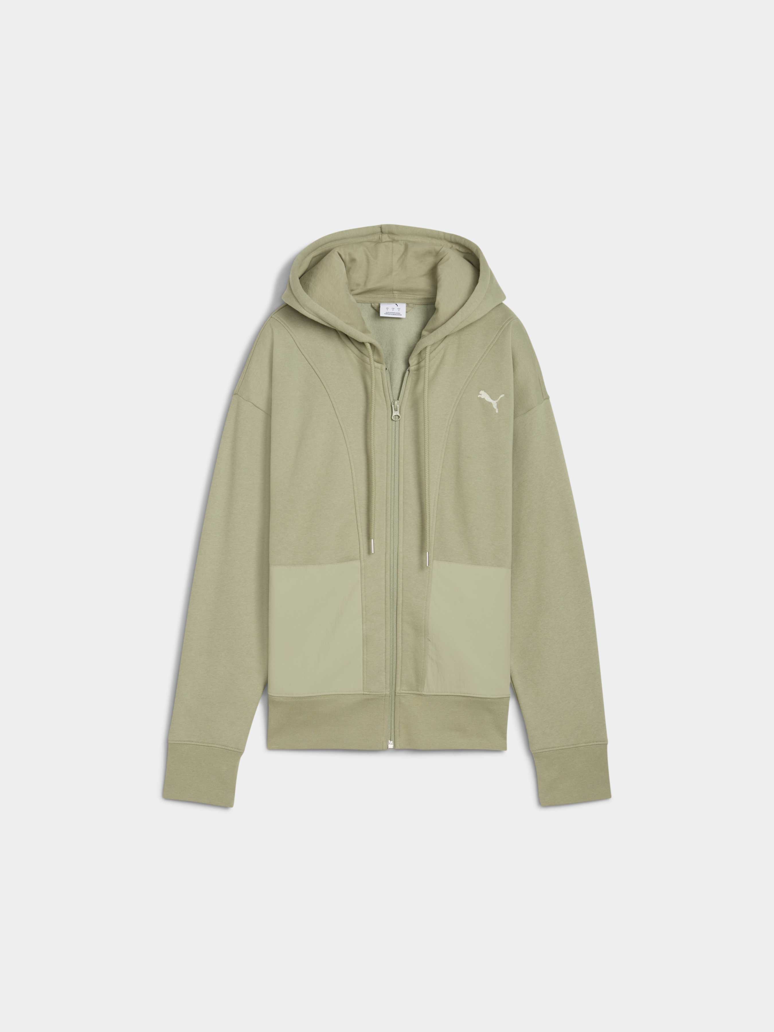 Жіноча Спортивна кофта PUMA Her Relaxed Full-zip Hoodie (688150_82) колір зелений, матеріал комбінований верх