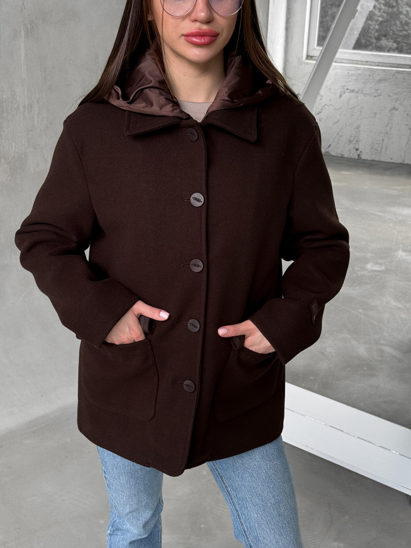 Пальто с утеплителем D&V couture модель DV-007-BRN Фото