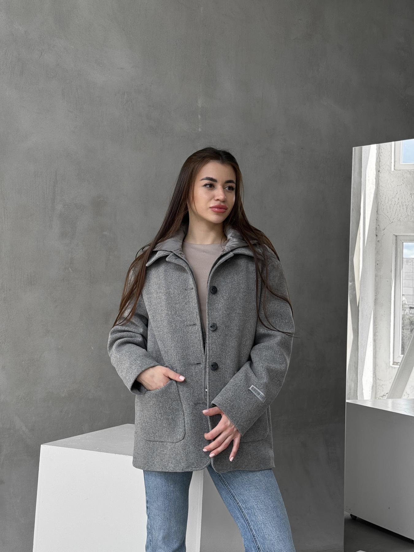 Пальто с утеплителем D&V couture модель DV-007-GRY Фото