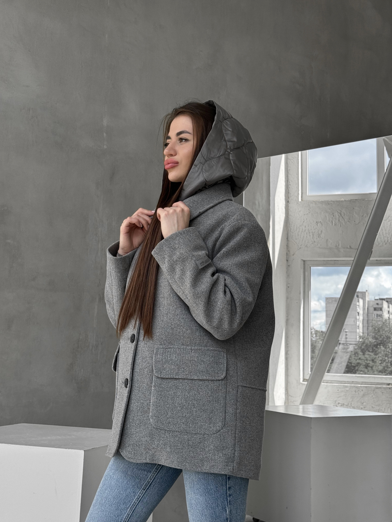 Пальто с утеплителем D&V couture модель DV-007-GRY Фото