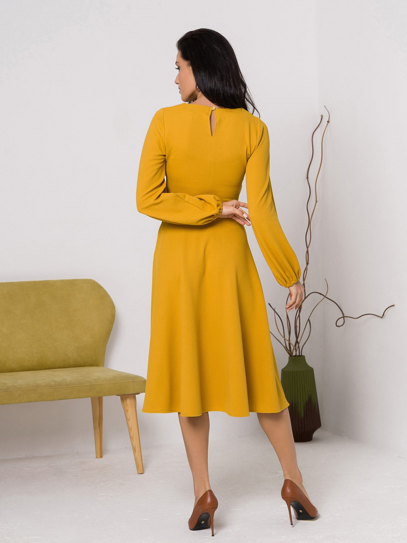 Платье миди ISSA Plus модель 12423_mustard Фото