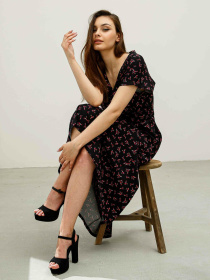 Сукня міді RiMari модель 1521-chornij-print Сукня міді RiMari модель 1521-chornij-print Фото