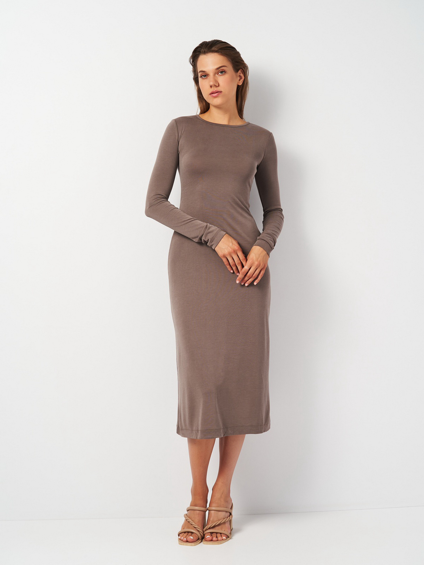 Платье миди H&M модель 2001006ral_Серо-бежевый Фото