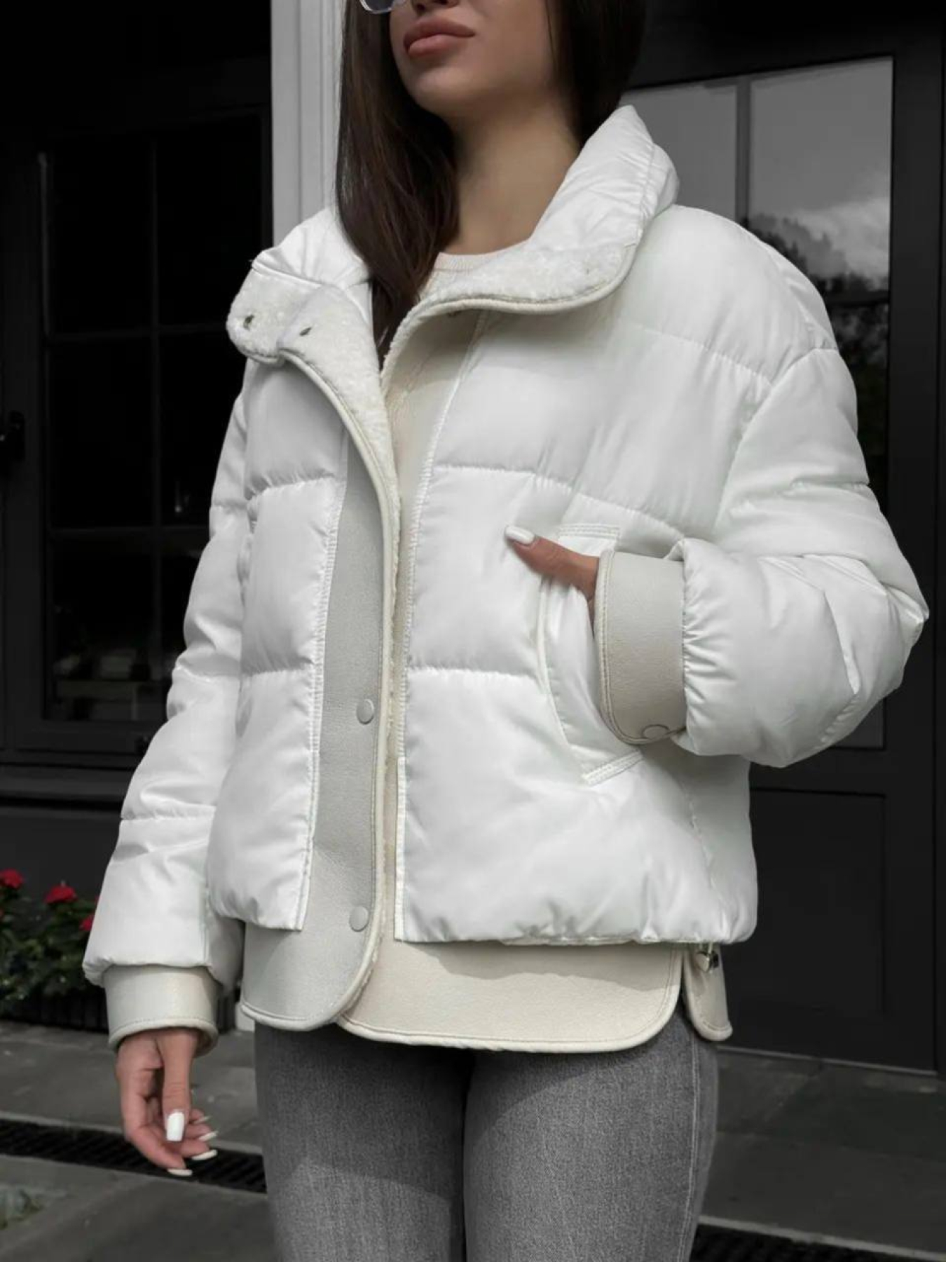 Демисезонная куртка D&V couture модель DV-0010-MILK Фото