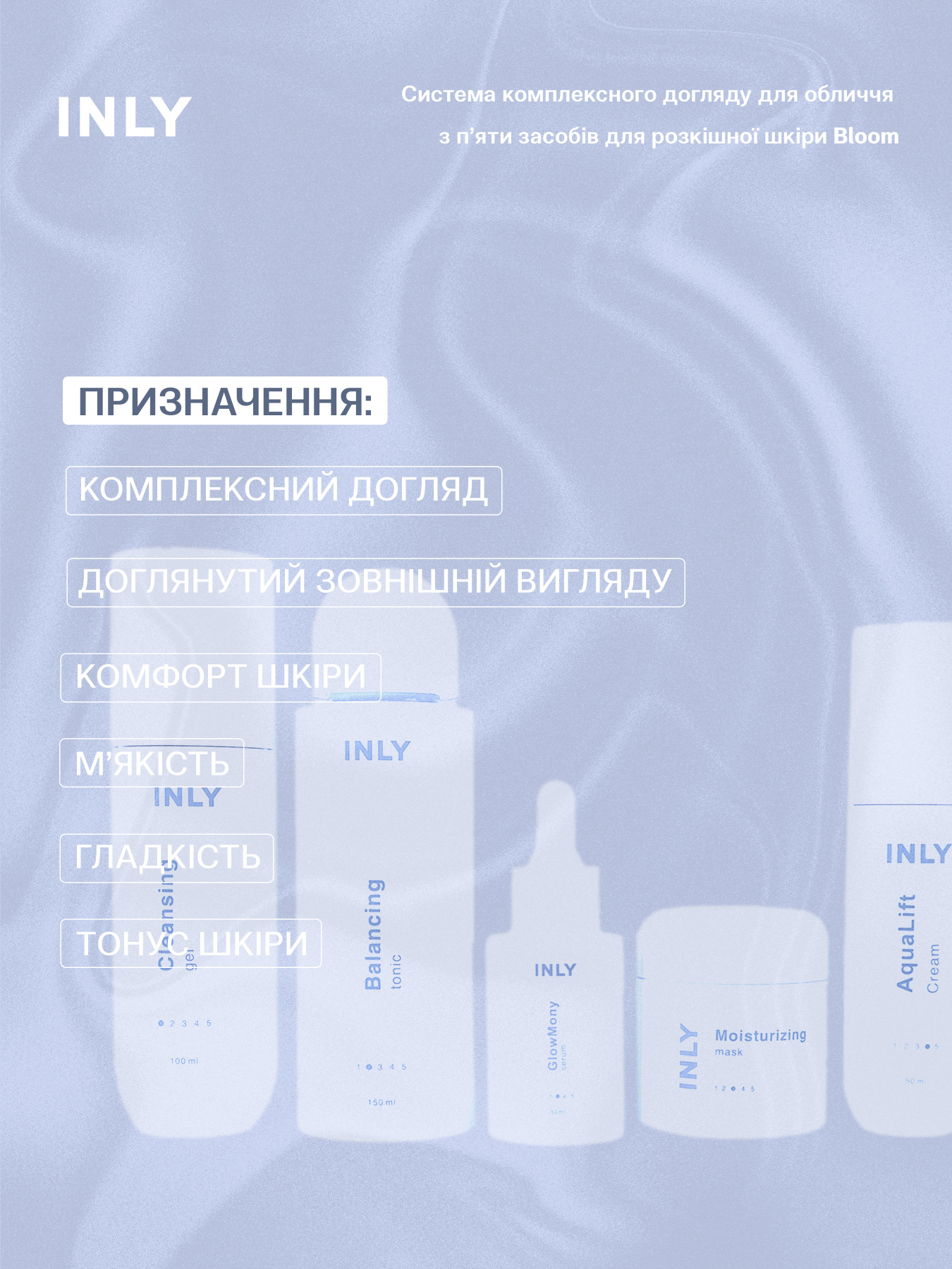 Bloom Набор для комплексного ухода за кожей лица, 5 средств для сияния, увлажнения и баланса INLY модель 682884 Фото