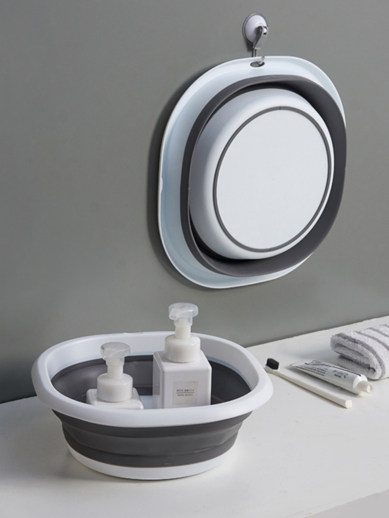 Тазик складной MBM MY HOME модель KP-76 WHITE/GRAY Фото