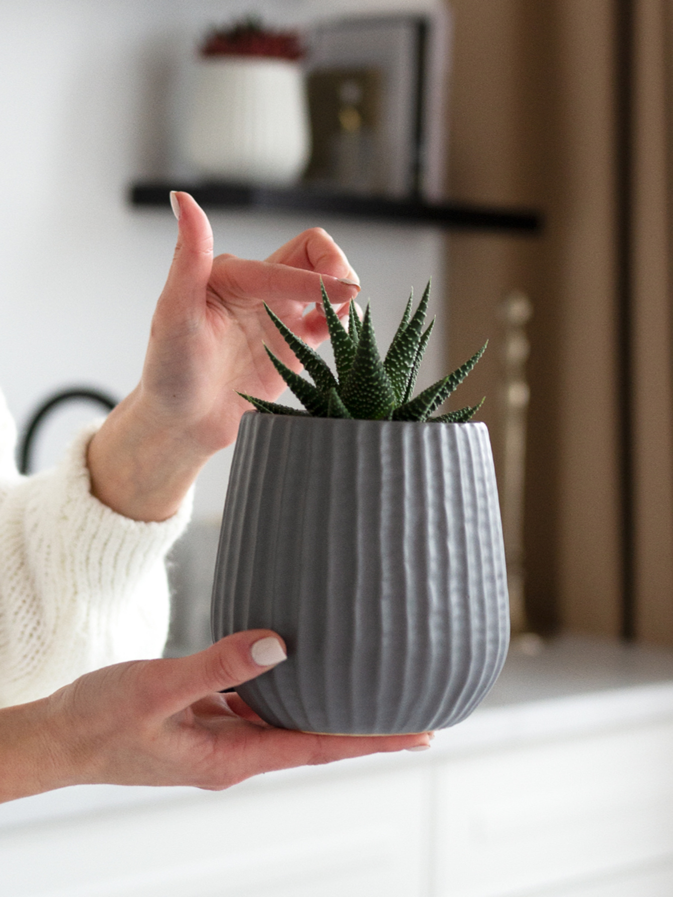 Горшок-кашпо для растений серый MBM MY HOME модель DH-FLOWERS-25 S GRAY Фото