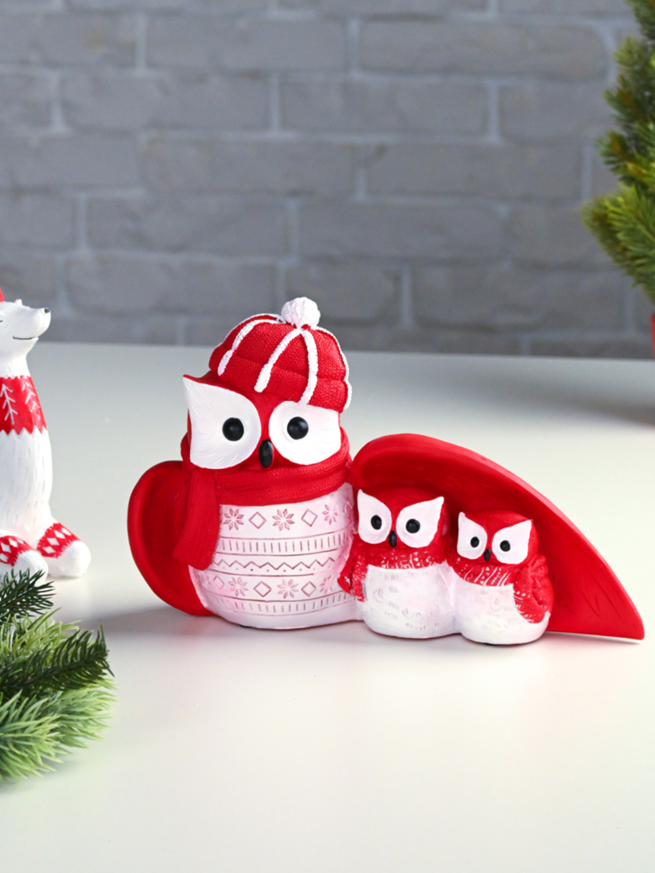 Статуетка новорічна "Три сови" MBM HOME модель DH-ST-13 RED Фото