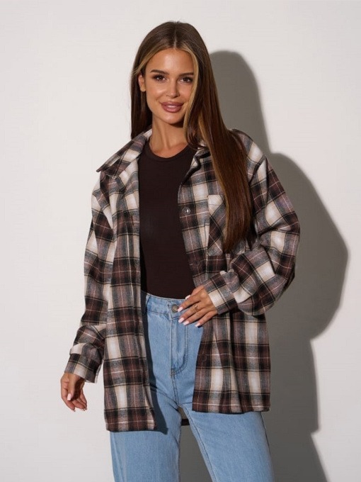 Сорочка ISSA Plus модель 15283_коричневый Фото