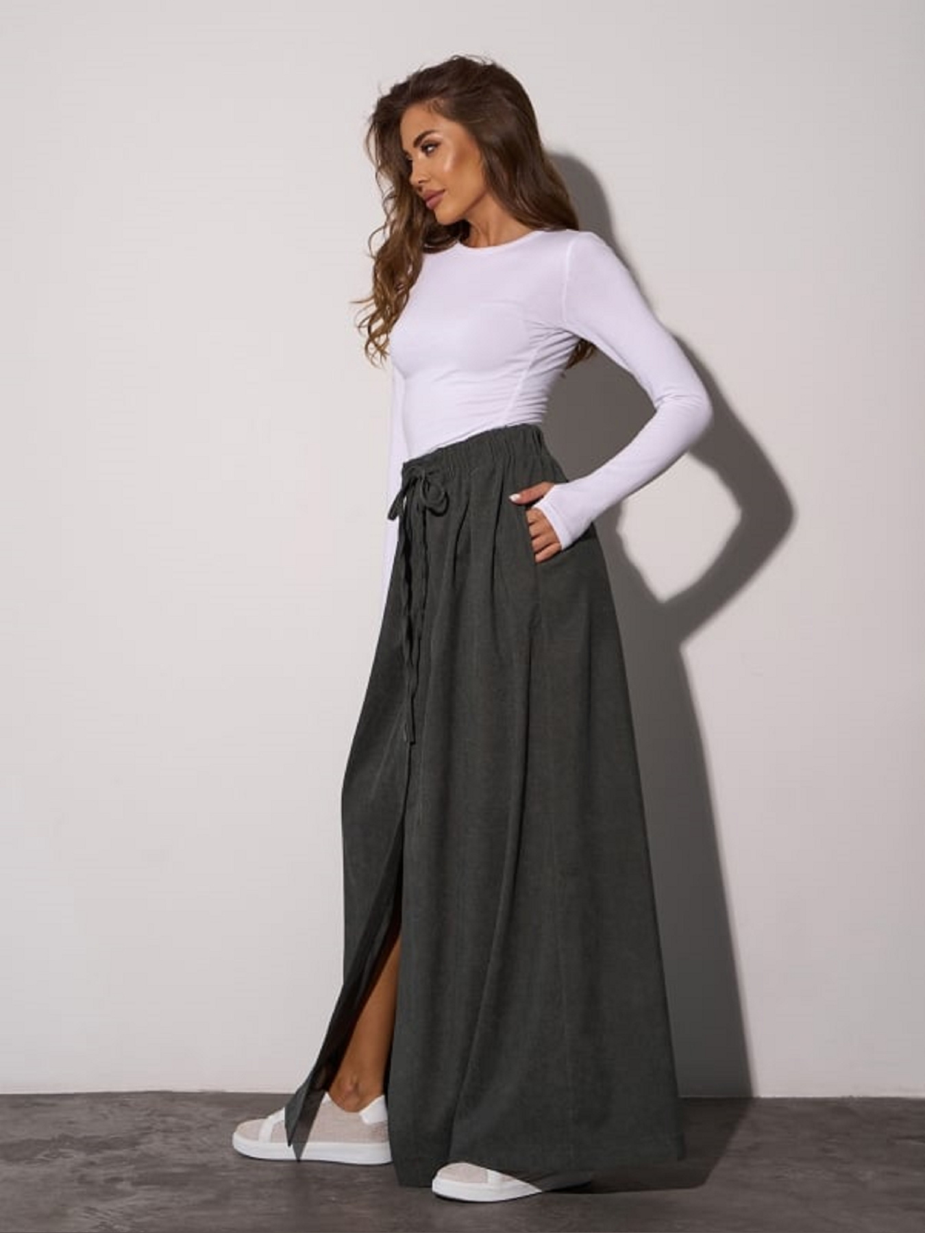 Спідниця максі ISSA Plus модель 15285_хаки Фото