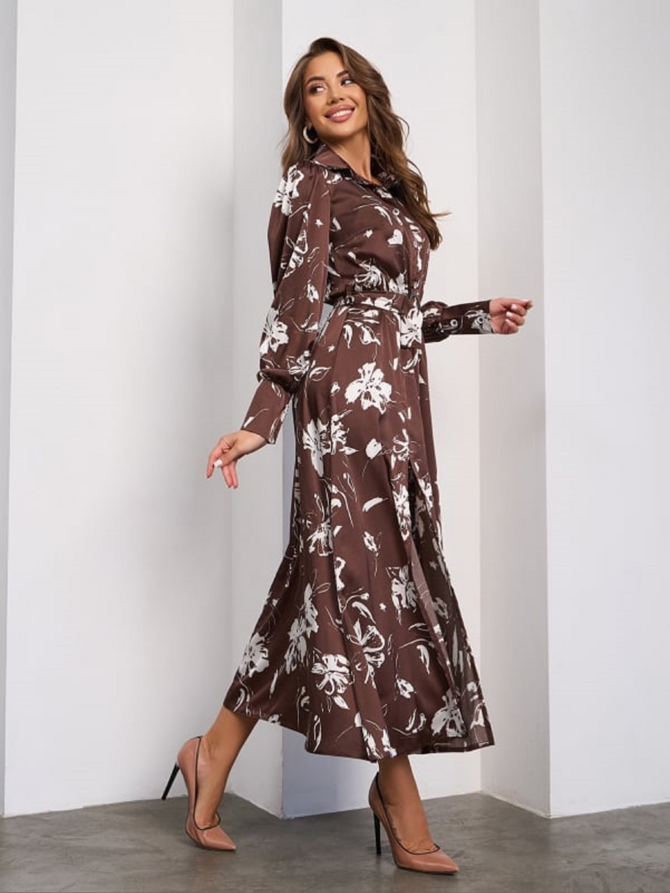 Сукня міді ISSA Plus модель SA_652_коричневый Фото