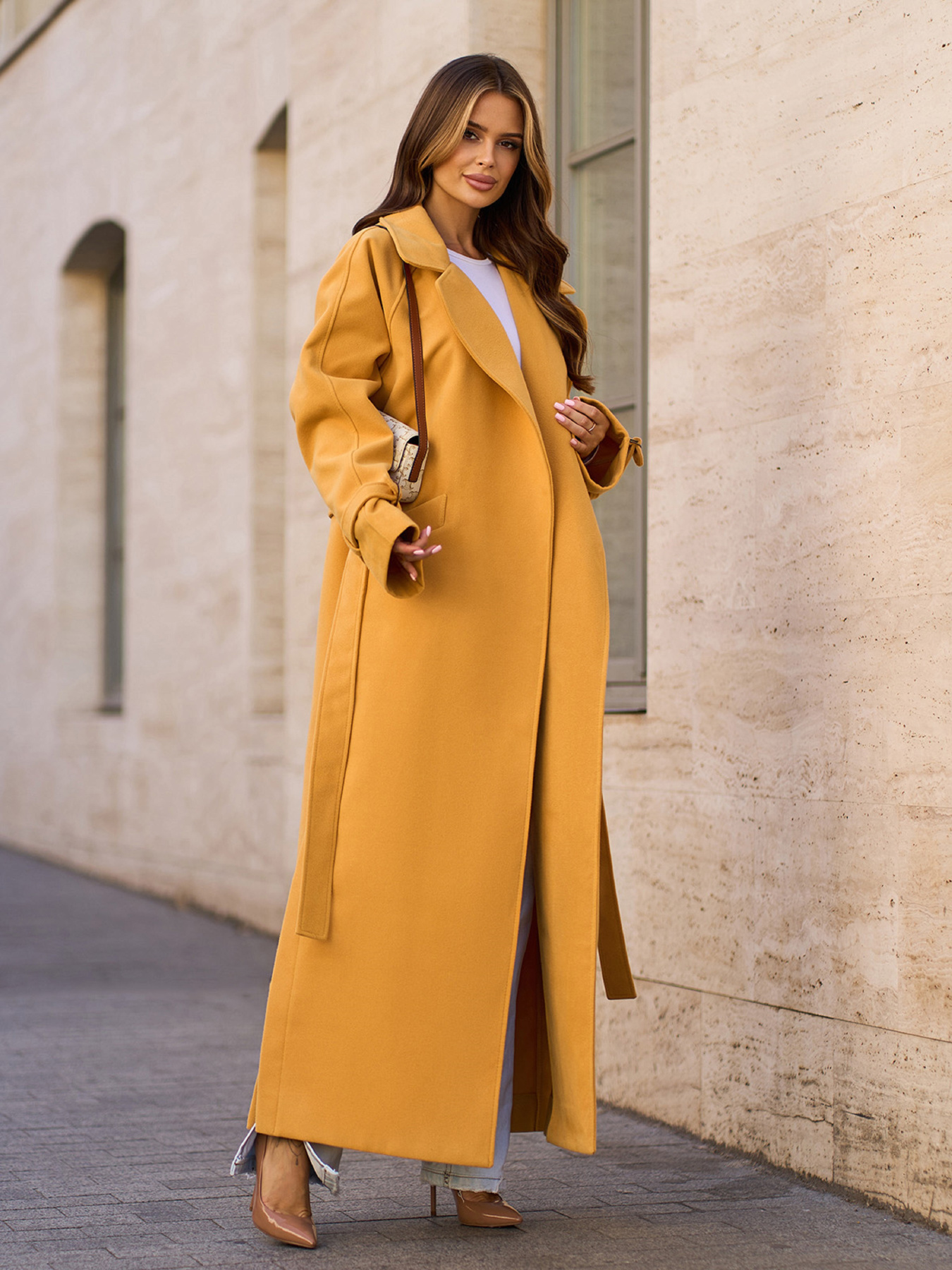 Пальто ISSA Plus модель 15090_горчичный Фото