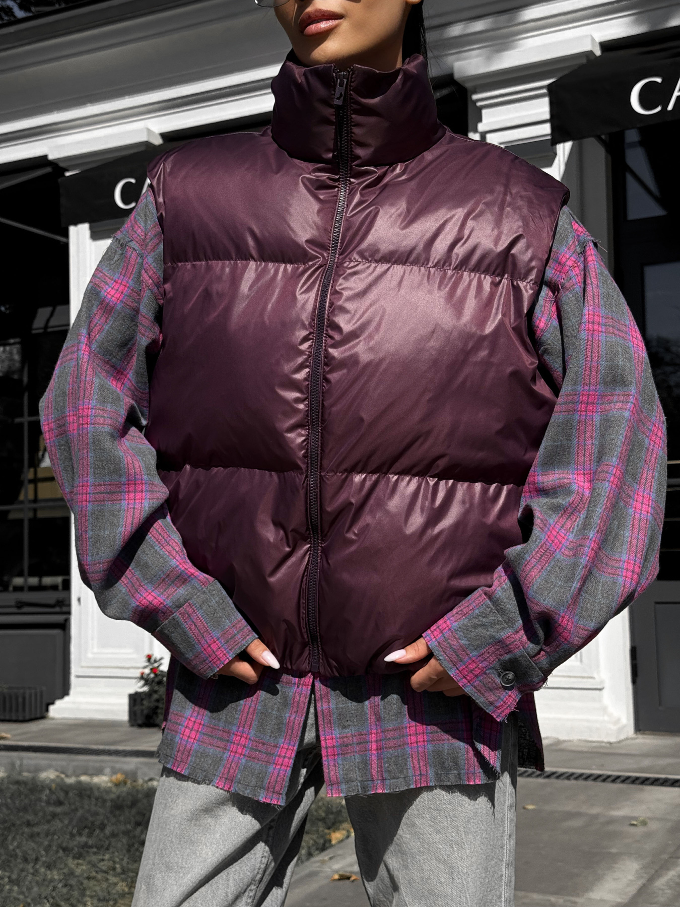 Утепленный жилет Jadone Fashion модель Zhylet_Hat_marsala Фото