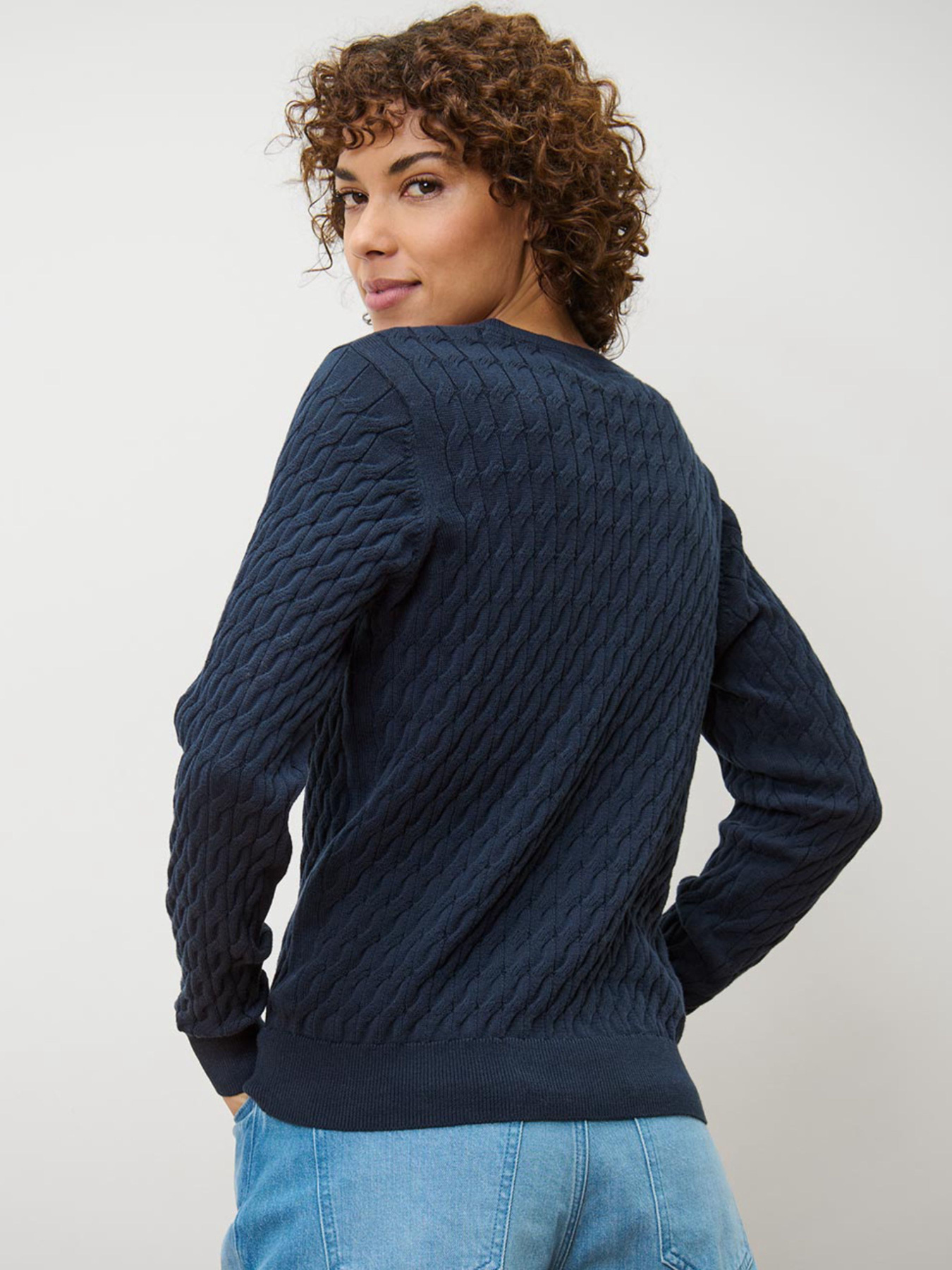 Светр із візерунком «коси», темно-синій модель T1757871784 Фото