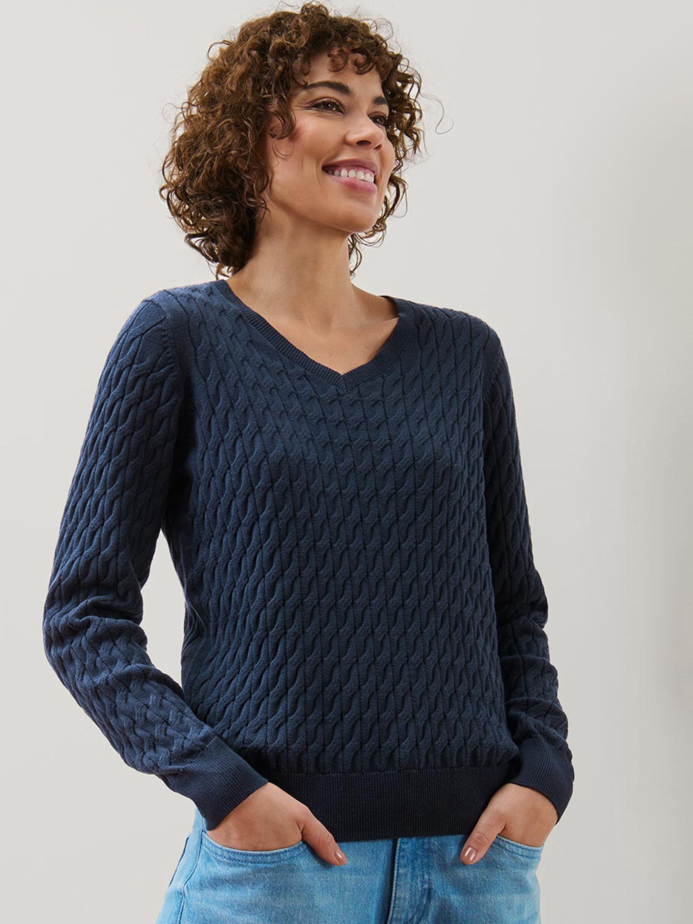 Светр із візерунком «коси», темно-синій модель T1757871784 Фото