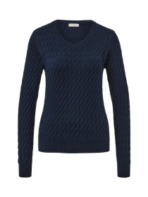 Светр із візерунком «коси», темно-синій модель T1757871784 Фото