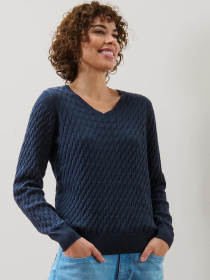 Светр із візерунком «коси», темно-синій модель T1757871784 Фото