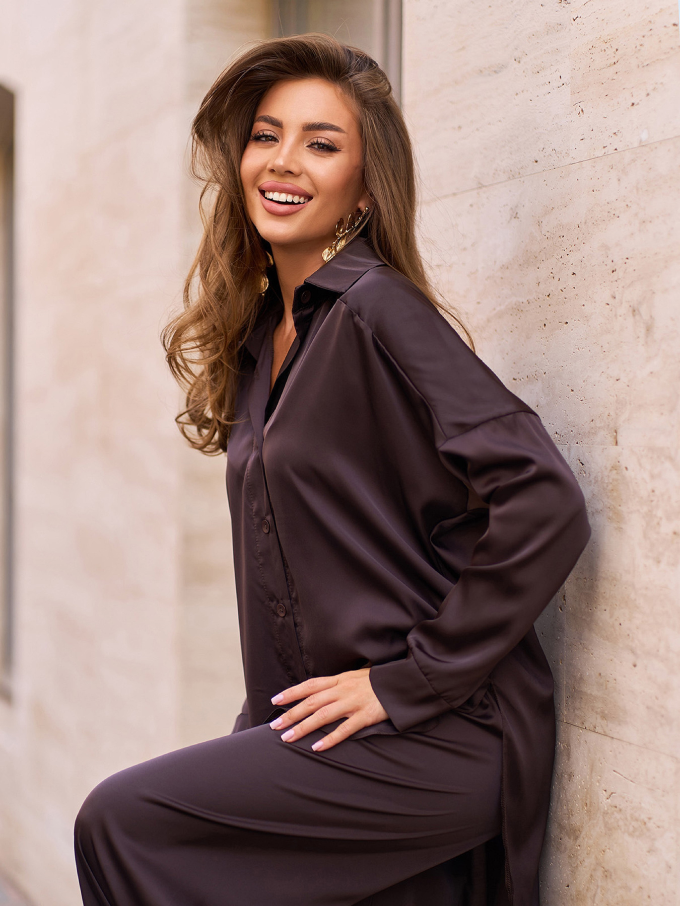 Костюм ISSA Plus модель 13782_темно_коричневый Фото