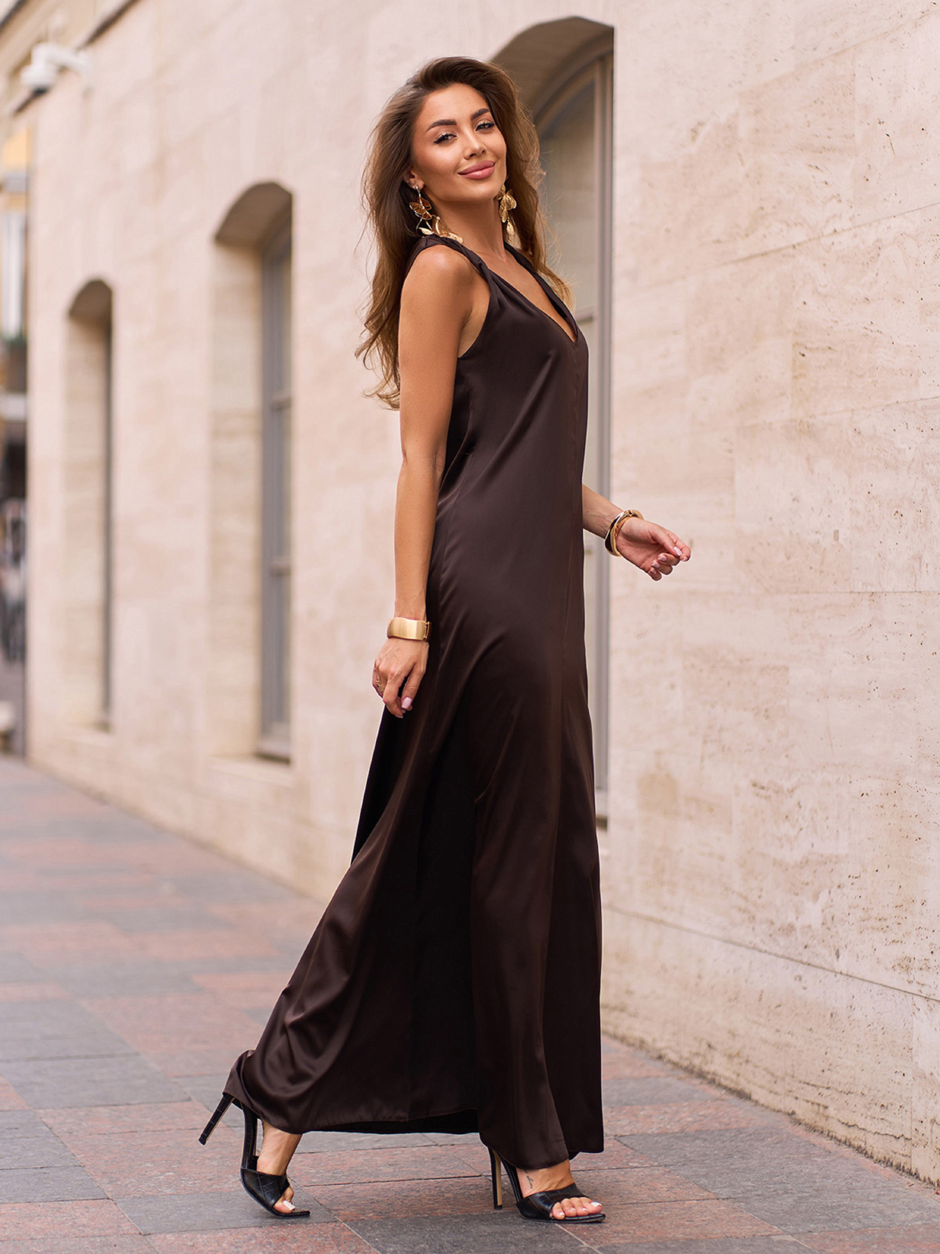 Платье макси ISSA Plus модель 15270_темно_коричневый Фото