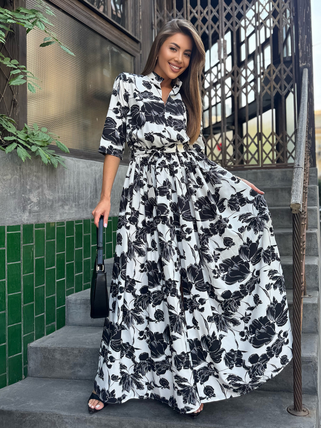 Сукня максі ISSA Plus модель 15275_белый_черный Фото