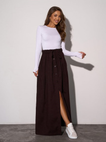 Спідниця максі ISSA Plus Модель 15285_темно_коричневый Фото