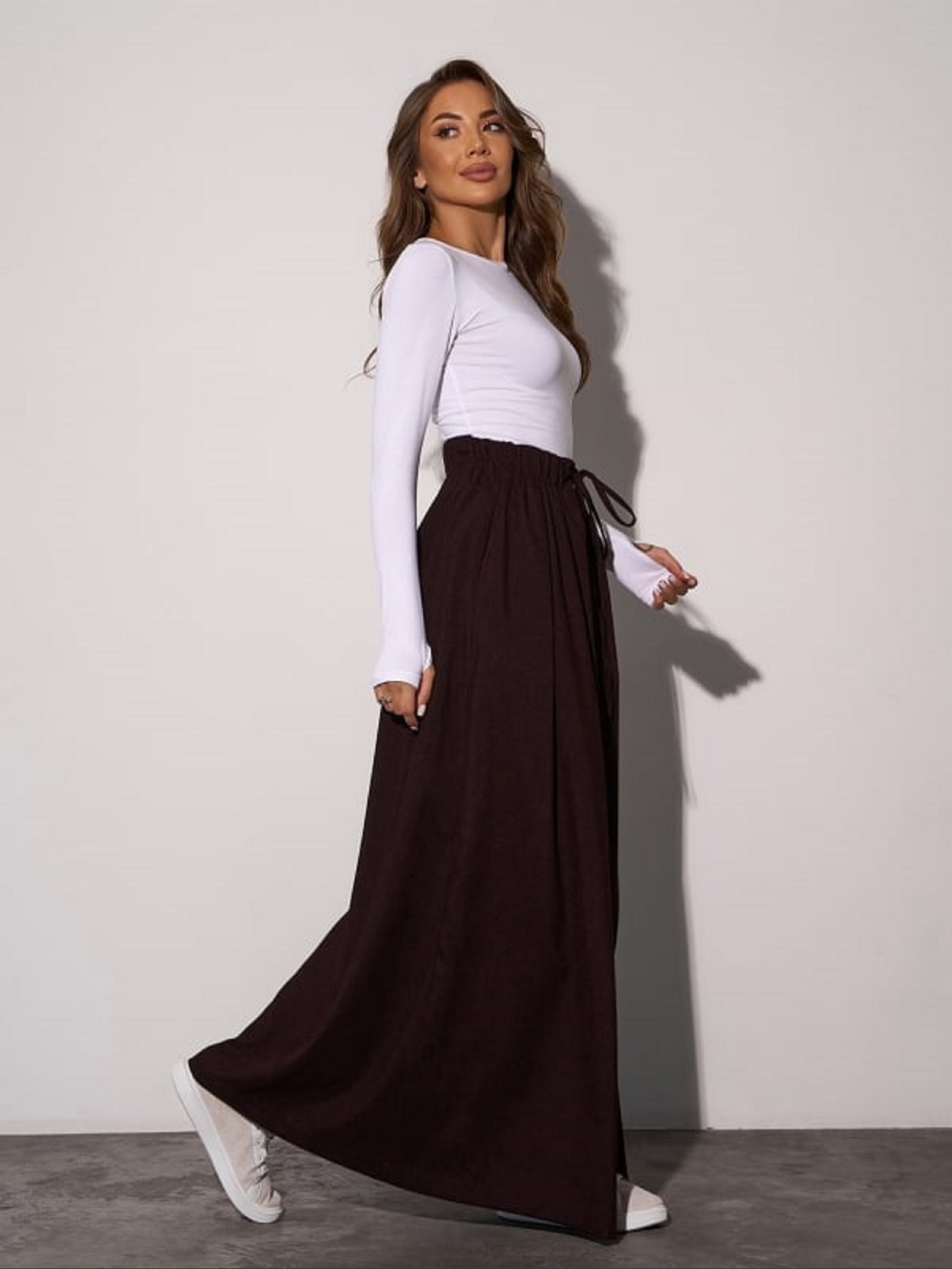 Спідниця максі ISSA Plus модель 15285_темно_коричневый Спідниця максі ISSA Plus модель 15285_темно_коричневый Фото