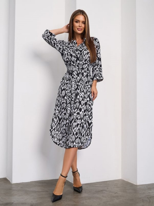 Платье миди ISSA Plus модель SA-653_черный_белый Фото