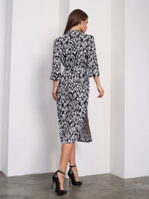 Сукня міді ISSA Plus модель SA-653_черный_белый Сукня міді ISSA Plus модель SA-653_черный_белый Фото