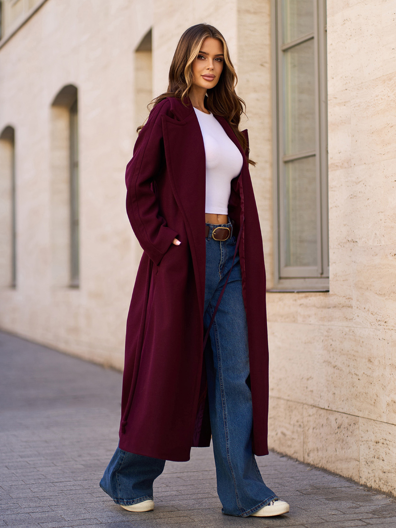 Пальто ISSA Plus модель 15296_темно_бордовый Фото