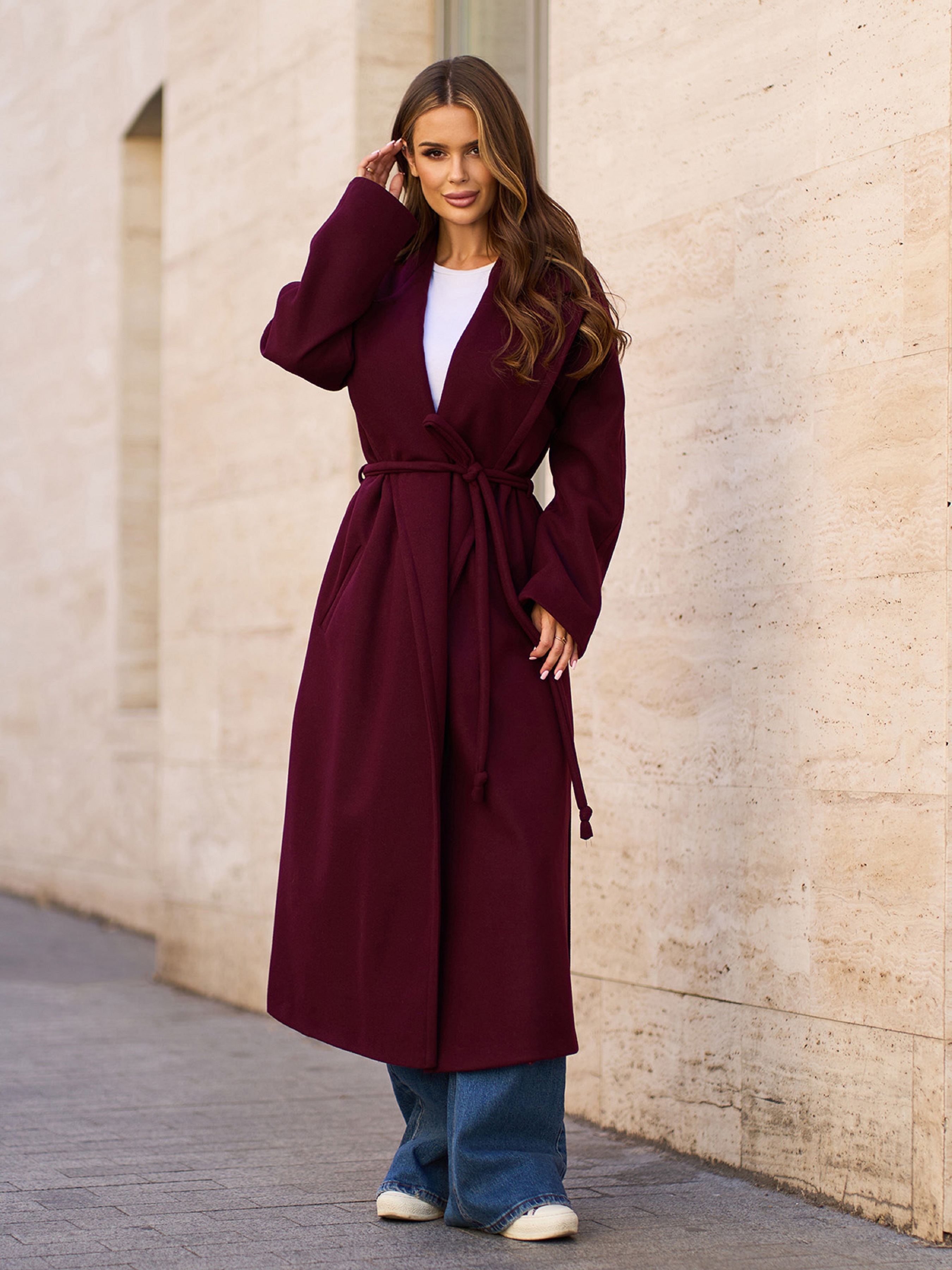 Жіноче Пальто ISSA Plus  (15296_dark_burgundy) колір бордовий, матеріал кашемір