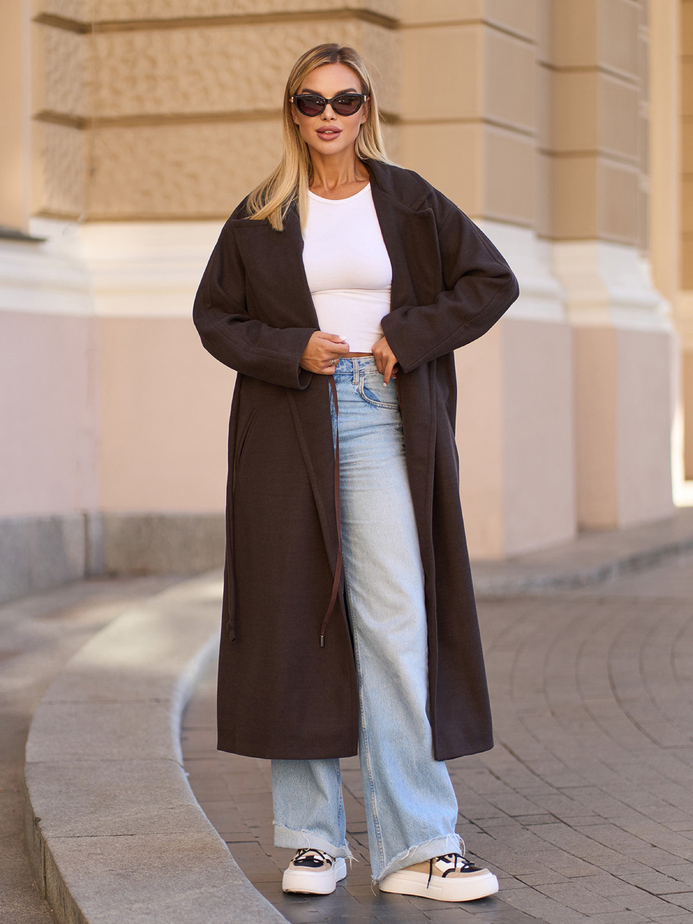 Пальто ISSA Plus модель 15296_темно_коричневый Фото