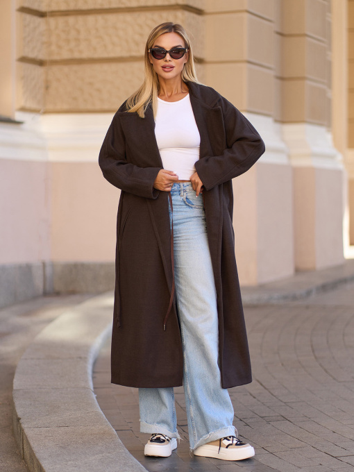 Пальто ISSA Plus модель 15296_темно_коричневый Фото