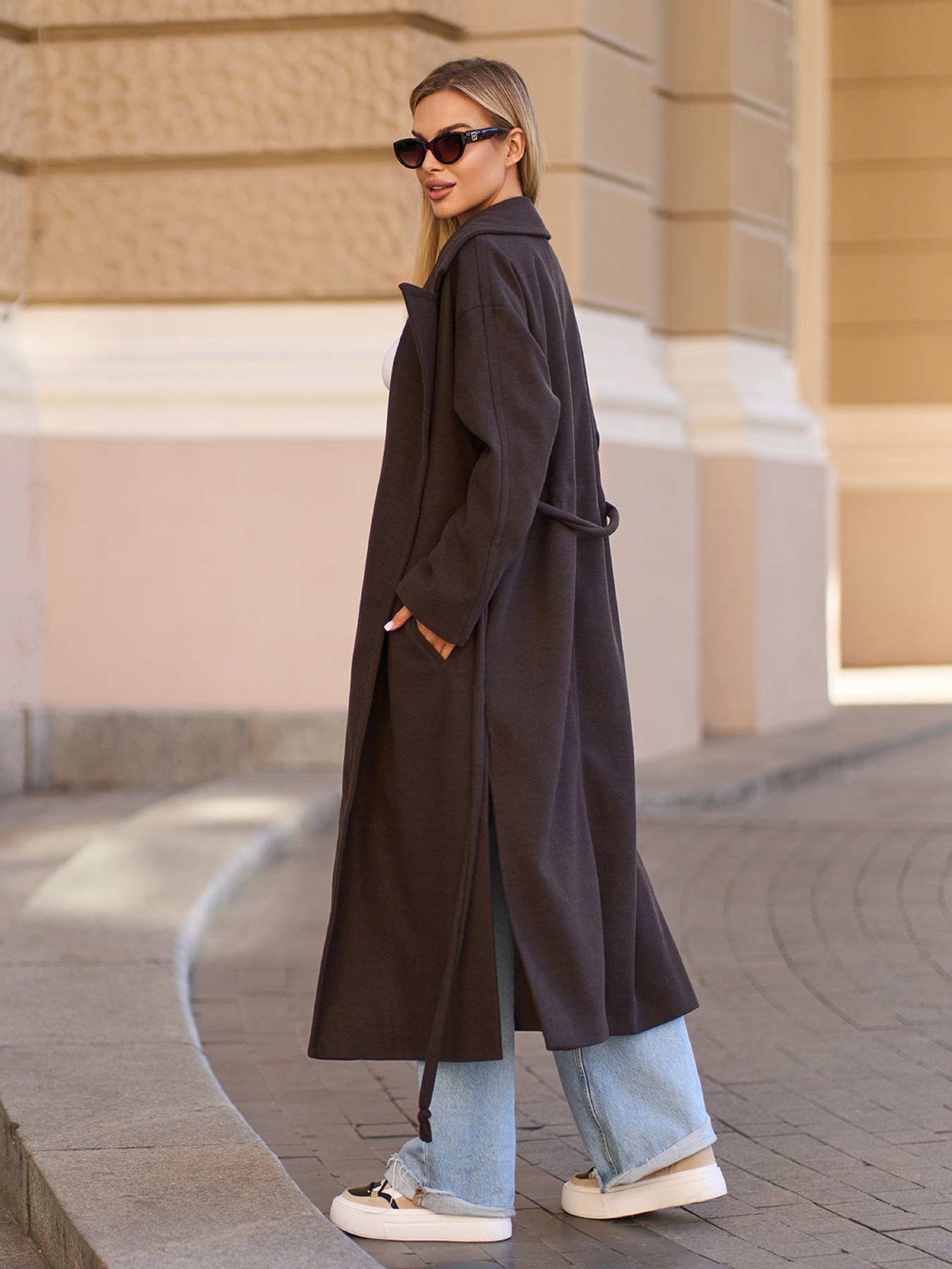 Пальто ISSA Plus модель 15296_темно_коричневый Фото