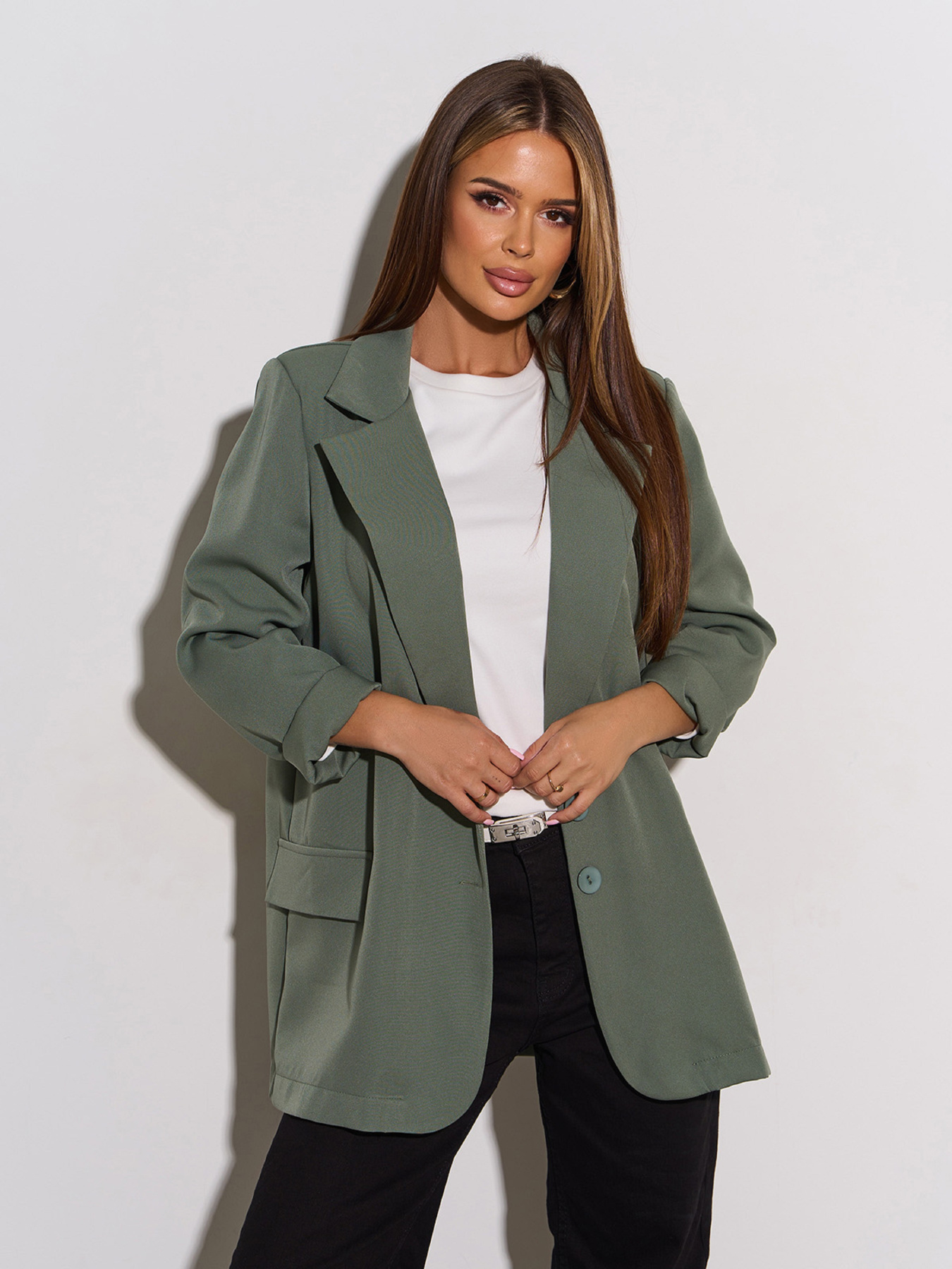 Пиджак ISSA Plus модель 14179A_оливковый Фото