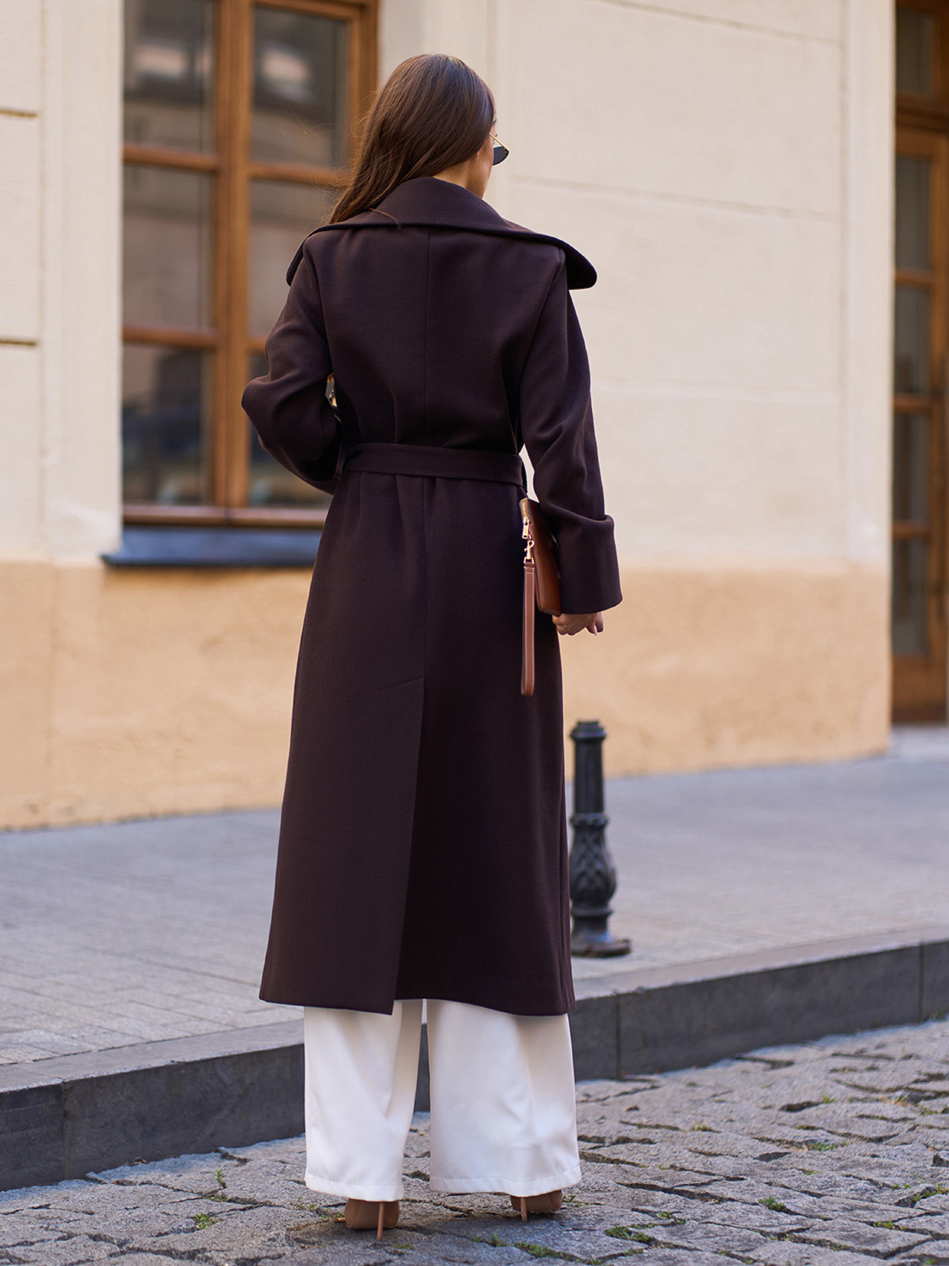 Пальто ISSA Plus модель 13540_темно_коричневый Пальто ISSA Plus модель 13540_темно_коричневый Фото