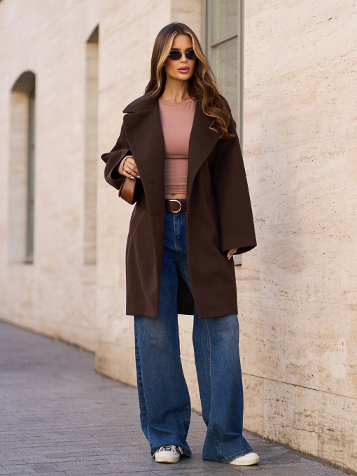 Пальто ISSA Plus модель 15297_темно_коричневый Фото