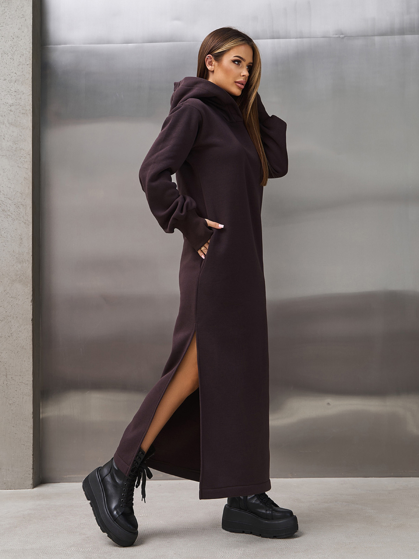 Платье макси ISSA Plus модель 14899_темно_коричневый Фото