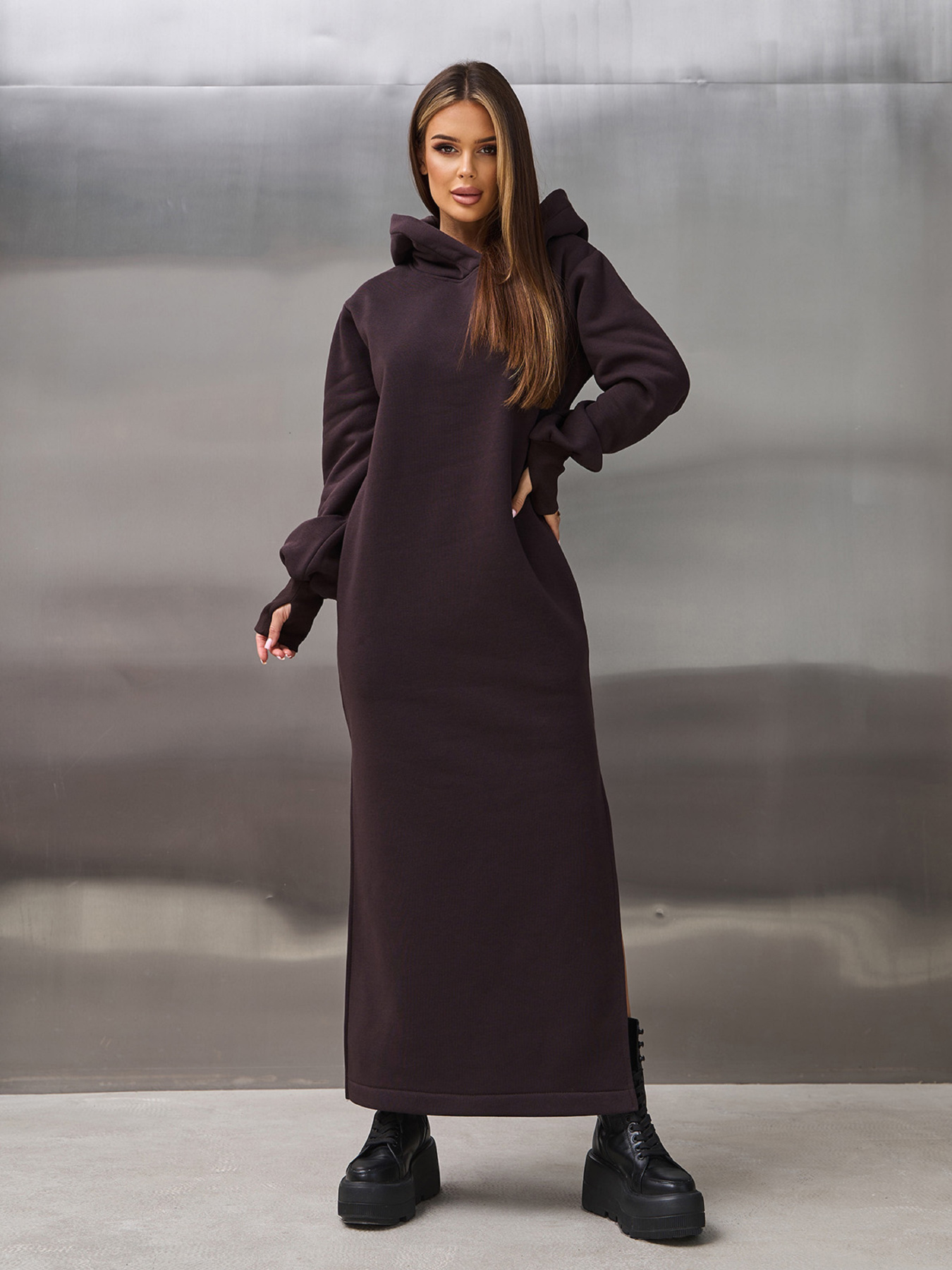 Платье макси ISSA Plus модель 14899_темно_коричневый Фото