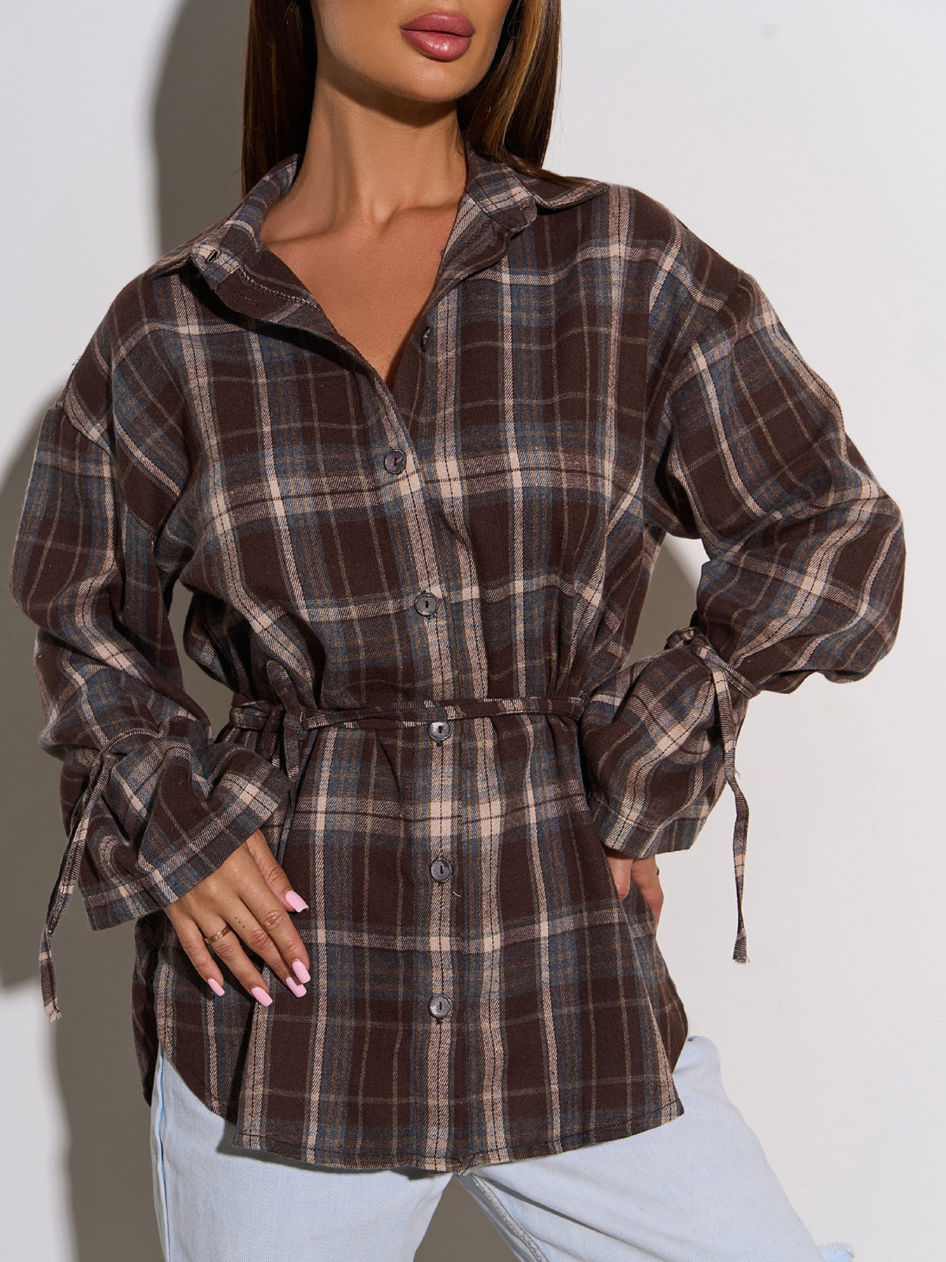 Рубашка ISSA Plus модель SA-663_коричневый_серый Фото