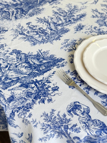 Скатертина столова із брудо- та водовідштовхувальною дією в стилі бохо Italiano Blue синього кольору Ecotton модель 25327 Фото