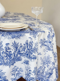 Скатертина столова із брудо- та водовідштовхувальною дією в стилі бохо Italiano Blue синього кольору Ecotton модель 25327 Фото