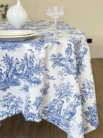 Скатертина столова із брудо- та водовідштовхувальною дією в стилі бохо Italiano Blue синього кольору Ecotton модель 25327 Скатертина столова із брудо- та водовідштовхувальною дією в стилі бохо Italiano Blue синього кольору Ecotton модель 25327 Фото