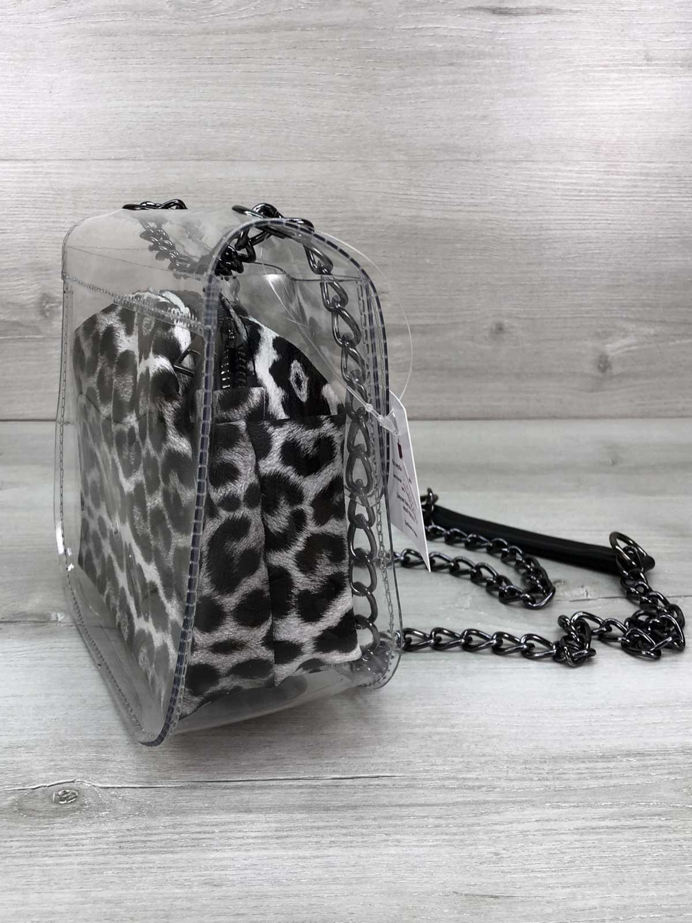 Сумка WeLassie модель sumka-selena-prozorij-kosmetichka-chorno-blij-leopard Фото