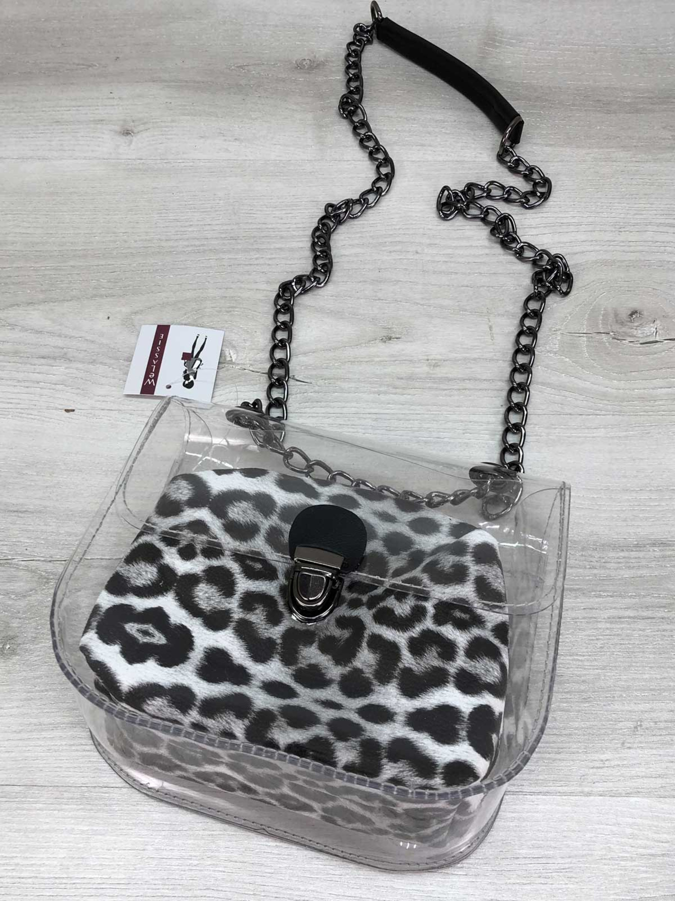 Сумка WeLassie модель sumka-selena-prozorij-kosmetichka-chorno-blij-leopard Фото
